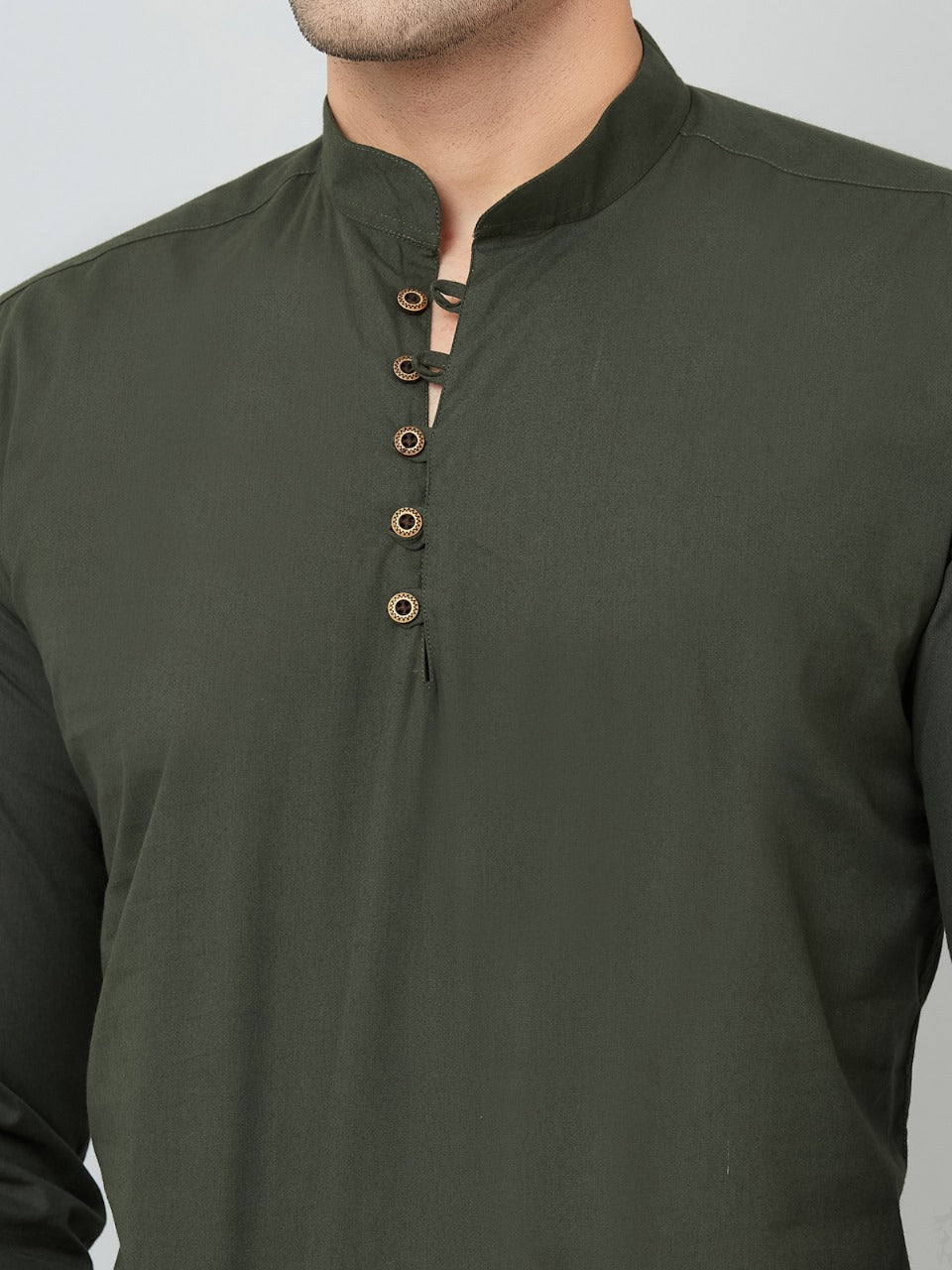 Louis Monarch Men Solid Green Pure Cotton Straight Short Kurta